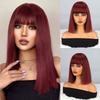 Parrucche Sintetiche Rosso Vino Naturale Parrucca Corta Liscia con Frangia Parrucca Cosplay Uso Quotidiano Capelli per Donne