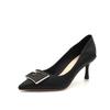 7-1 single shoes for women in autumn and winter, step on the heel square buckle pointed thin heel soft leather high heels 7.55.5 CM thick heel