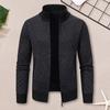 Yousheng Men Knitting Coat Stand Collar Long Sleeve Full Zipper Closure Jacket with Pockets Plaid Print Autumn Winter Casual Knitwear