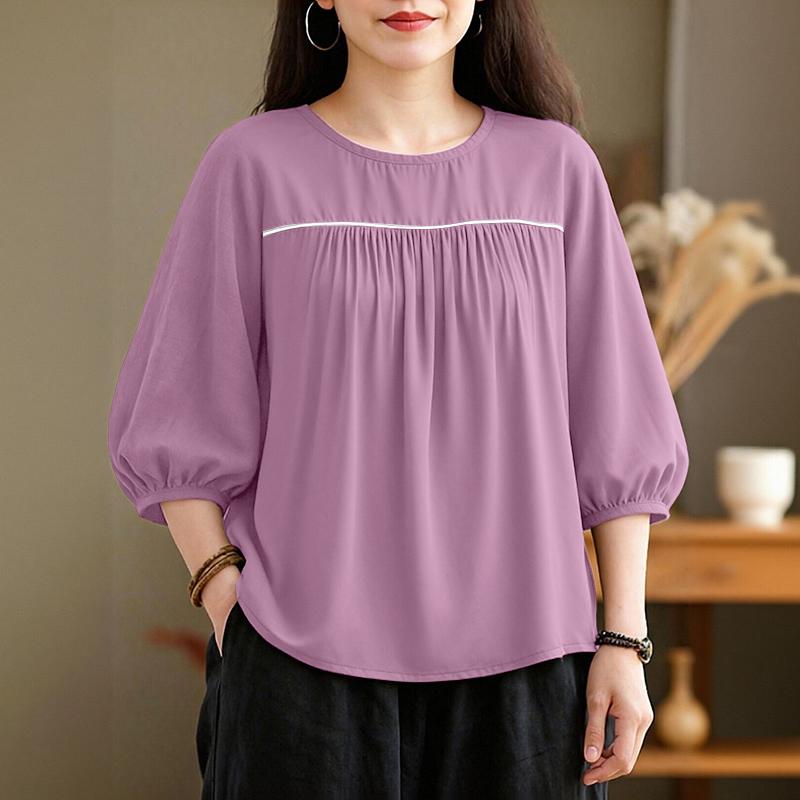 ZANZEA Women Casual Round Neck Loose Half Sleeve Blouse