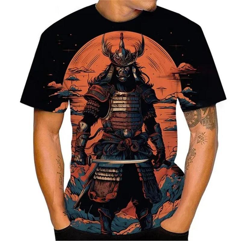 Japanischer Samurai 3D-gedruckt Herren Damen Mode Streetwear Übergroß Kurzarm T-Shirt Tops Herrenbekleidung