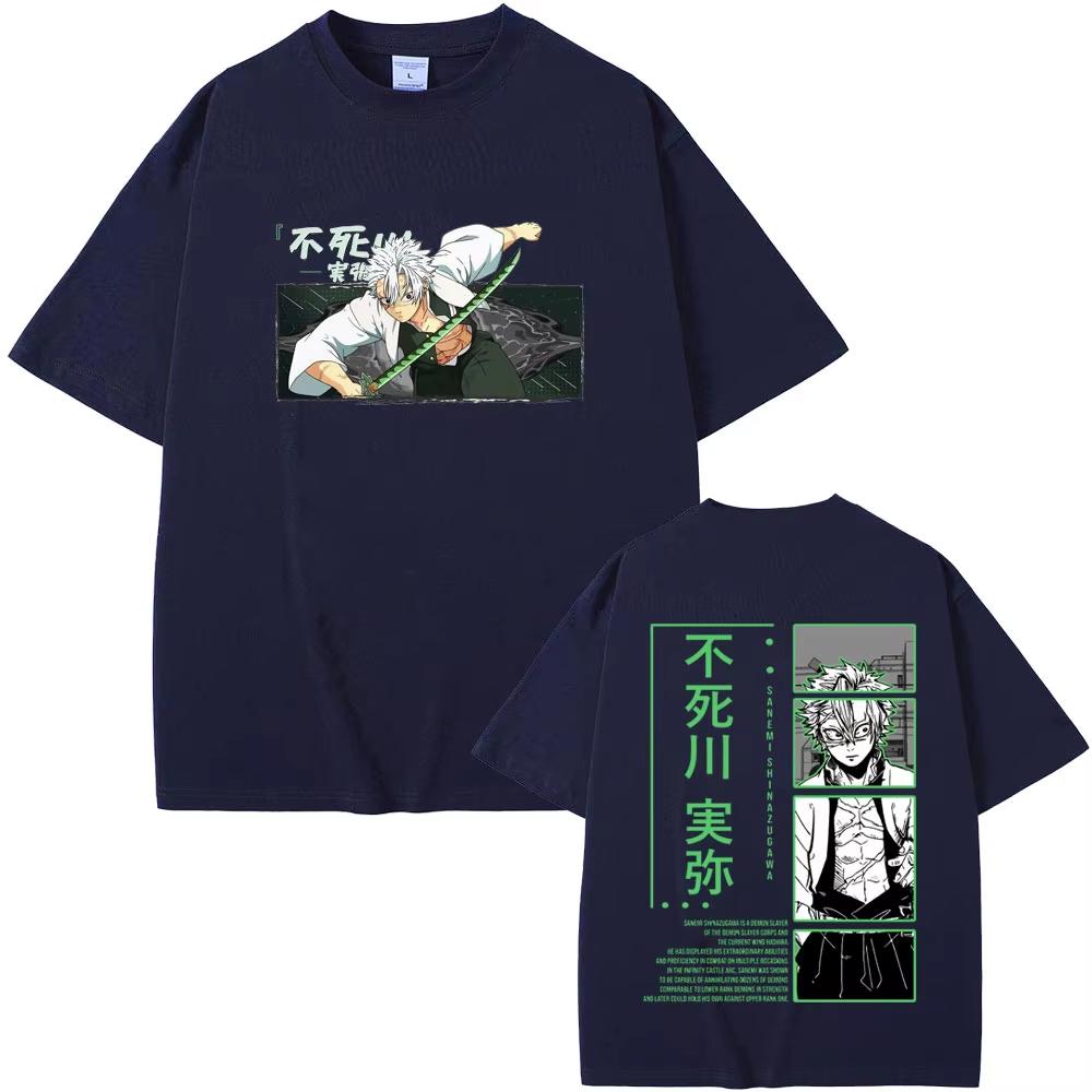 Anime Demon Slayer Shinazugawa Sanemi Graphic Men Women Cotton T-shirt Print T Shirts Male Fashion Casual Oversized Streetwears
