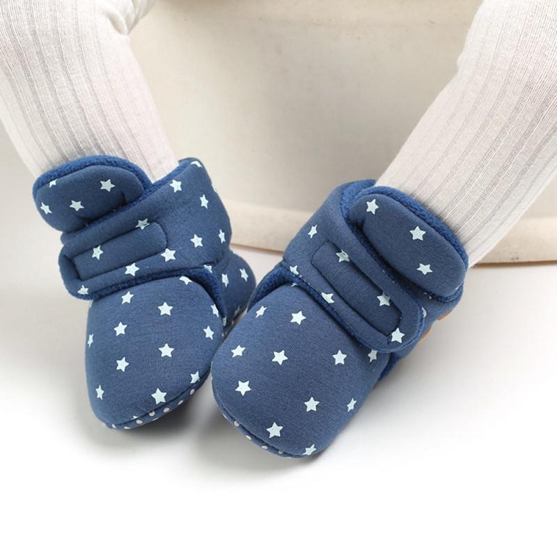 Cute Star Print Prewalkers Booties Winter Soft Anti-slip Warm Newborn Infant Crib Shoes Moccasins
