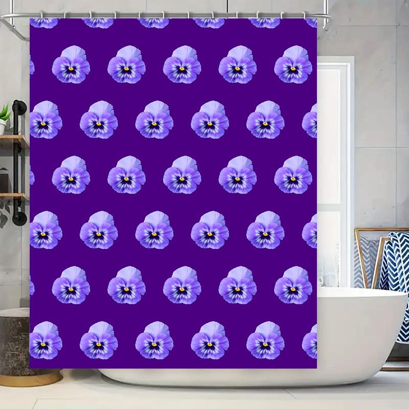 

Purple Flower Shower Curtain Blue Floral Pattern Bath Decor Waterproof Fabric 3D Printing Design For Home Decoration (Size: Xxl) 90x180cm