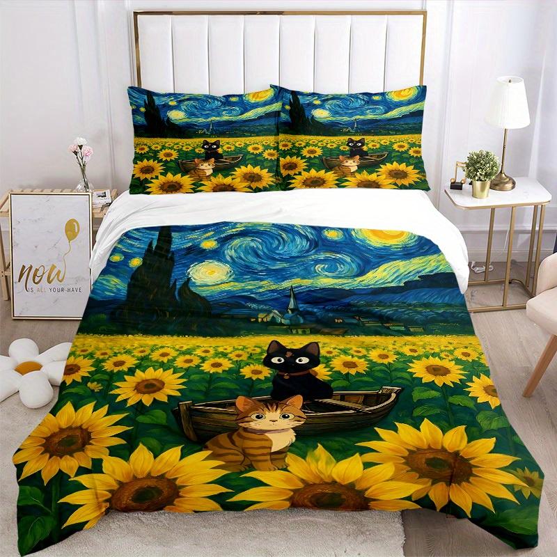 3pcs Sunflower Field Bedding Set, Breathable And Soft, Suitable for All Seasons Machine Washable, Suitable for Bedroom Decoration,yy250822160