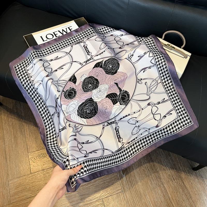 Silk scarf 71 * 71 imitation silk square scarf Korean atmosphere neck silk scarf flower pattern flower polka dot scarf