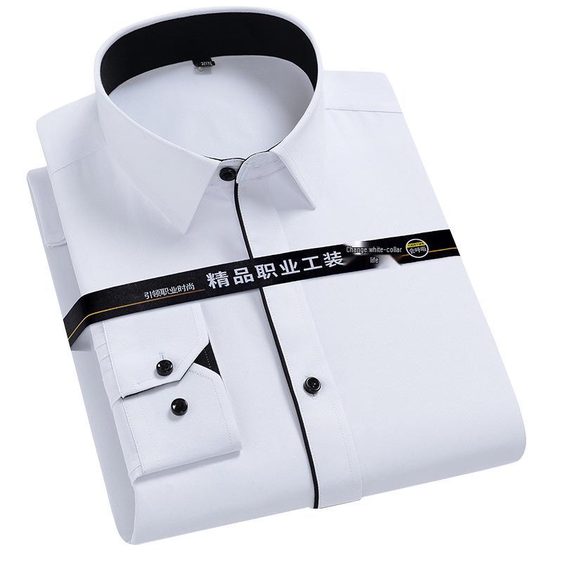 Herren Frühling Weiße Hemden - Lang-/Kurzarm, Gesticktes Logo, Professionelle Geschäftskleidung, 40% Baumwolle Einfarbig Arbeitskleidung