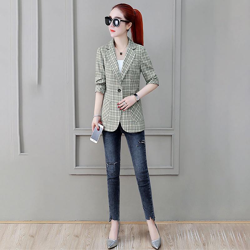 Herbst Damen Karoblazer und Jacken Arbeit Büro Dame Anzug Slim Einreiher Business Damen Blazer Mantel Damen Freizeitjacke