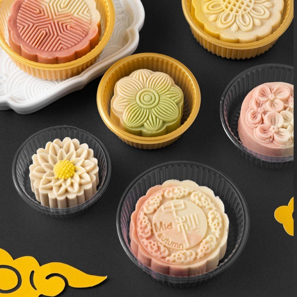 100pcs Round Mooncake Inner Tray Plastic Moon Cake Holder Pastry Packaging Boxes  Bakery