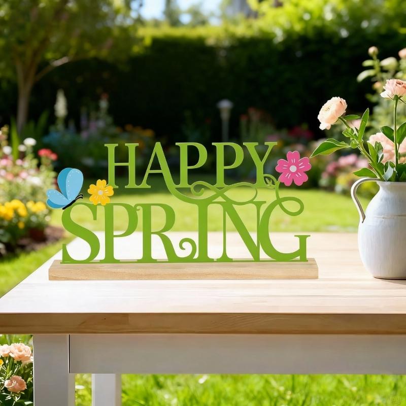 Metal Happy Spring Day Sign,Spring Decorations for Home,Party,Shelf,Mantel,Indoor,Flower Spring Table Top Decorations
