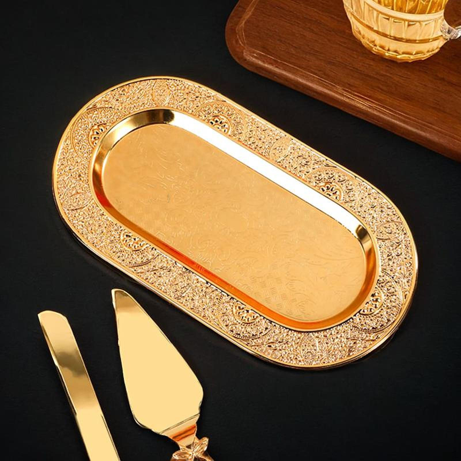 Gold Decorative Tray Candy Serving Plate Fruit Multipurpose Modern Pastry