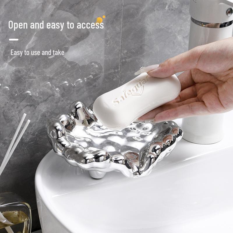 Deluxe Electroplated Soap Dish with Drain & Punch-Free Wall Mount