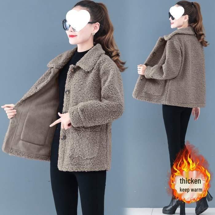 Stylish Lamb Wool-Like Thickened Coat for Middle-Aged and Elderly Women (Ages 50-60)