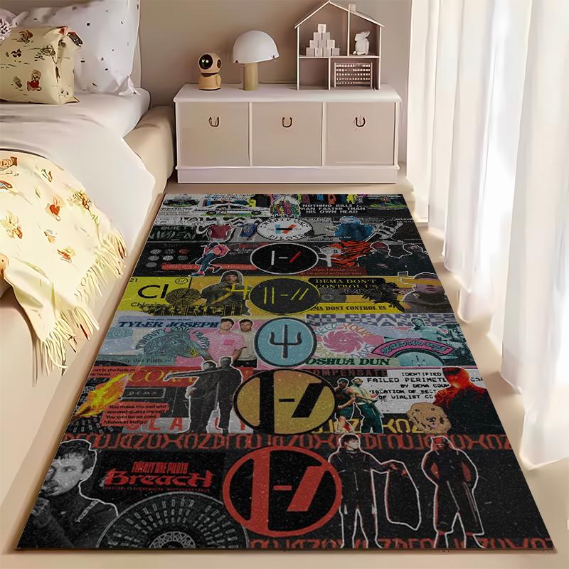 Rock Band Area Rug, Twenty One Pilots Tyler Josh Dema Trench Breach Collage Lyrics Print, Rock Decor, Non-Slip Mat