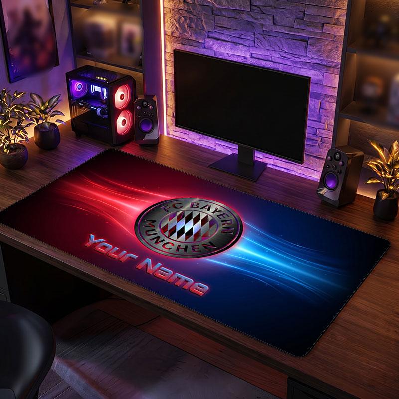 Bayern Munich Custom Large Mouse Pad, Personalized Name Text Print, Football Logo Non‑Slip Desk Mat Gaming Gift