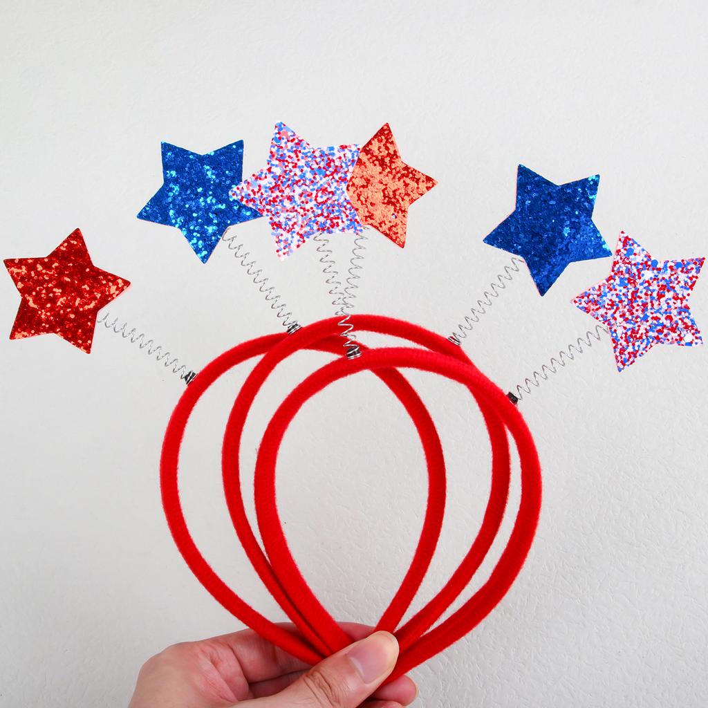 Independence Day Headbands Satr Shape with Shiny Glitter Deisgn 4th of July Hair Band Patriotic Holiday Party Hair Accessories