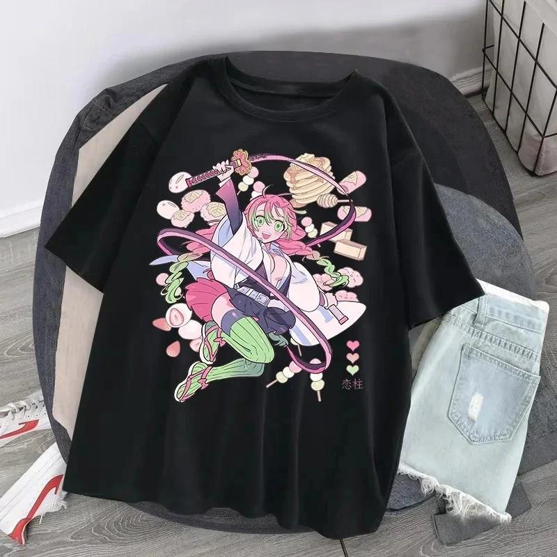 ZX Tee Printed Loose Tops Summer Black T-shirt Anime Cartoon T-shirt Female Demon Slayer Kanroji Mitsubishi Printed Clothes Fashion Y2K