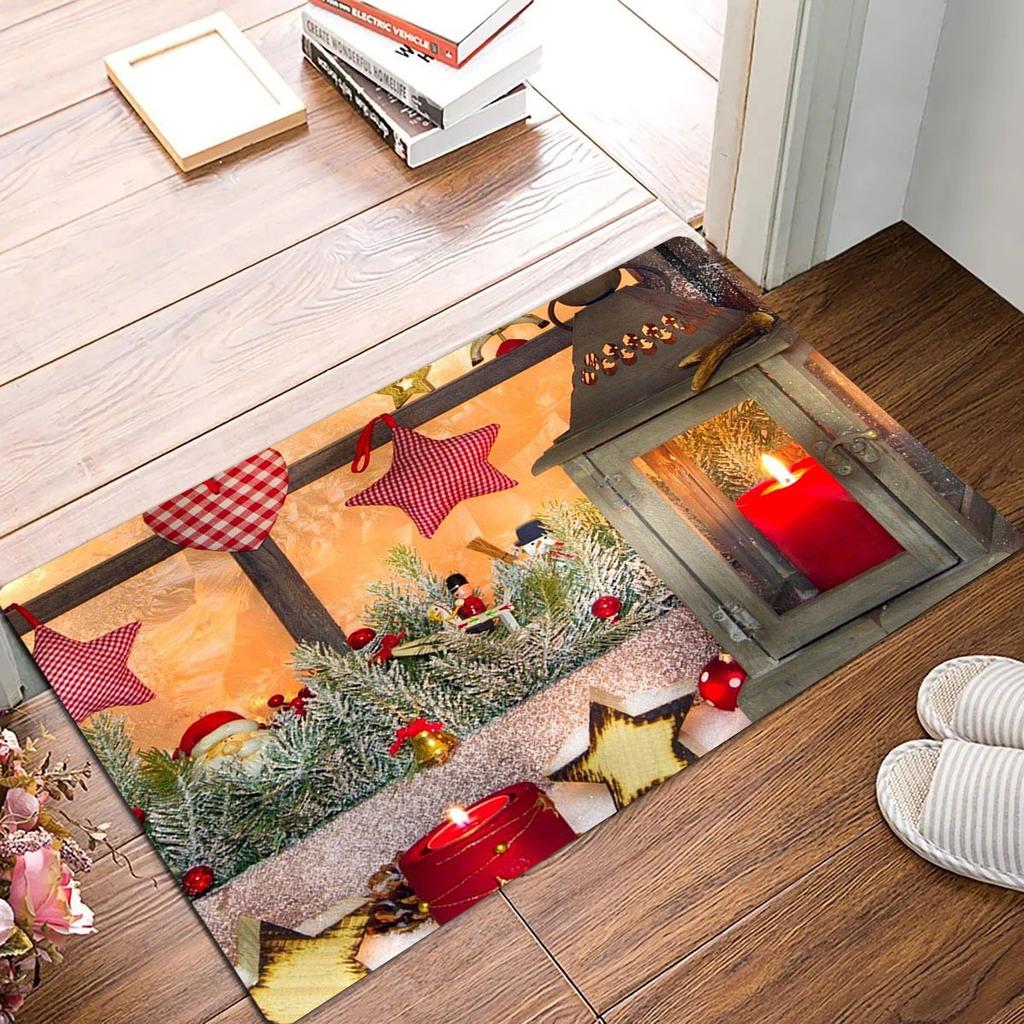 Christmas Themed Patterned Door Mat Artistic Vibrant Festive Print Mat Non Slip Floor Mat For Entryway Doorstep Cozy Home Decor
