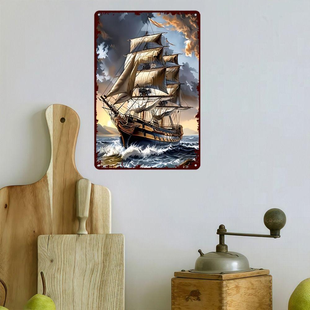 Vintage Nautical Metal Wall Art, Old Sailing Ship Pirate Decor, Home Wall Decor