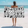 Cartoon Cat Farmhouse Dog Beach Towel, Funny Animal Oversized Quick Dry Absorbent, Sand Free Lightweight Travel Pool Mat