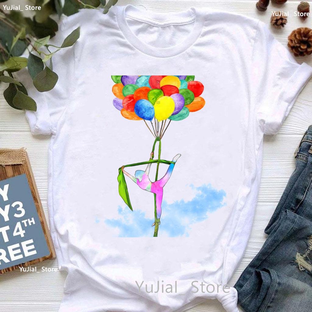 Rainbow Ballet Dancer Print T Shirt Girls Gymnast Lover Tshirt Unisex Watercolor Flowers Tshirt Femme Summer Short Sleeve Tops