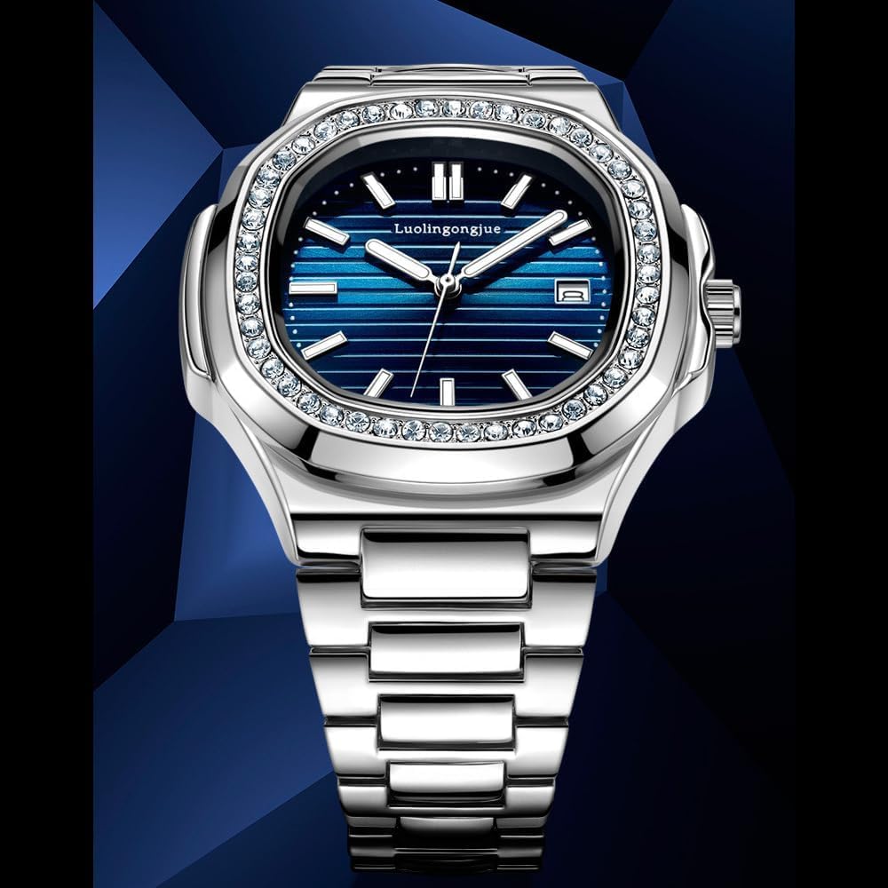 Rhinestone Bezel Automatic Mens Watches Luxury Men Fashion Clock Waterproof Stainless Steel Mechanical Wrist Watch