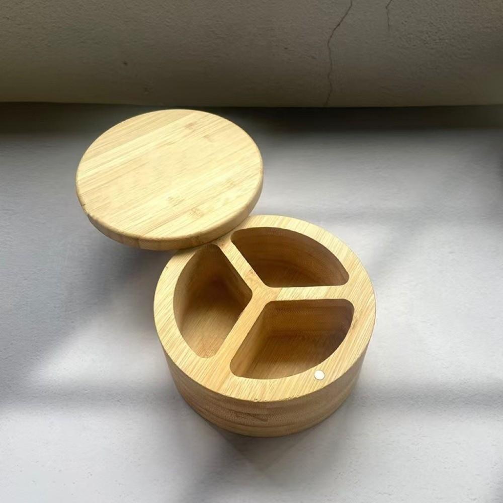 Multifunctional Bamboo Condiment Container 3-Compartment Seasoning Tank Condiment Display