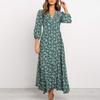 Floral Print Maxi Dress for Women Long Sleeve V Neck High Waist A Line Long Dress Casual Wear for Beach Weddings Parties