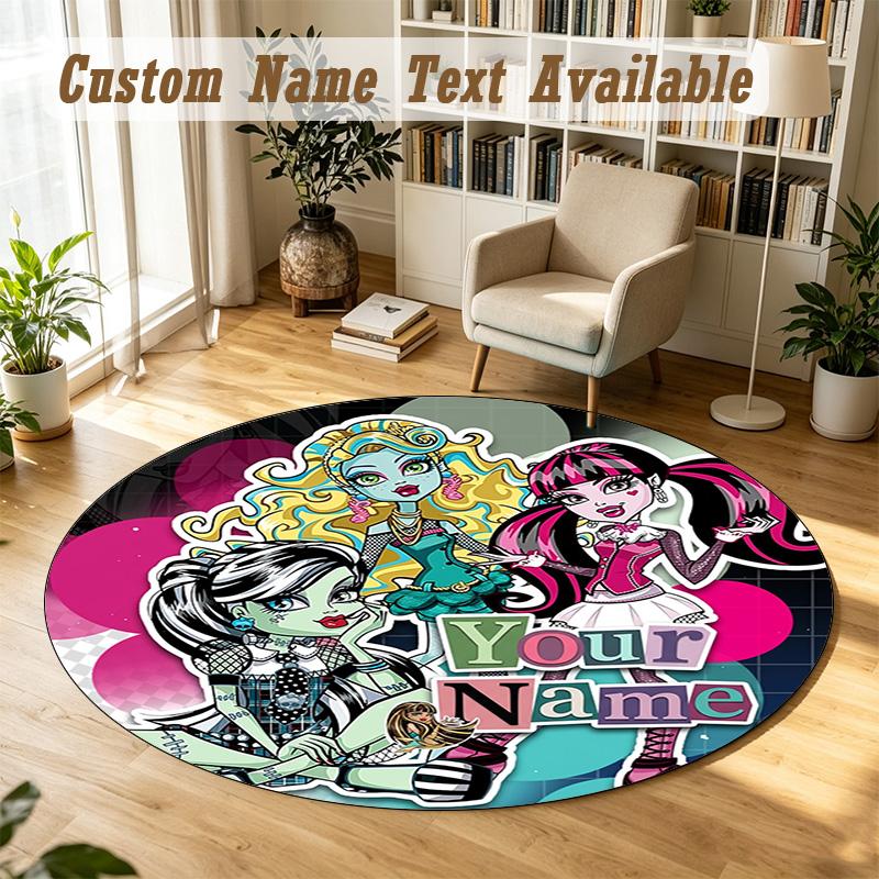 Monster High Personalized Round Rug Support Custom Name, Soft Home Decor Mat