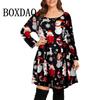 Casual Christmas Dress For Women Plaid Long Sleeve Christmas 3D Printed Loose A-Line Dress Plus Size Autumn Winter Dresses