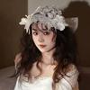 White Bride Headdress Lace Floral Wedding Headwear Romantic Bridal Hat  Banquet