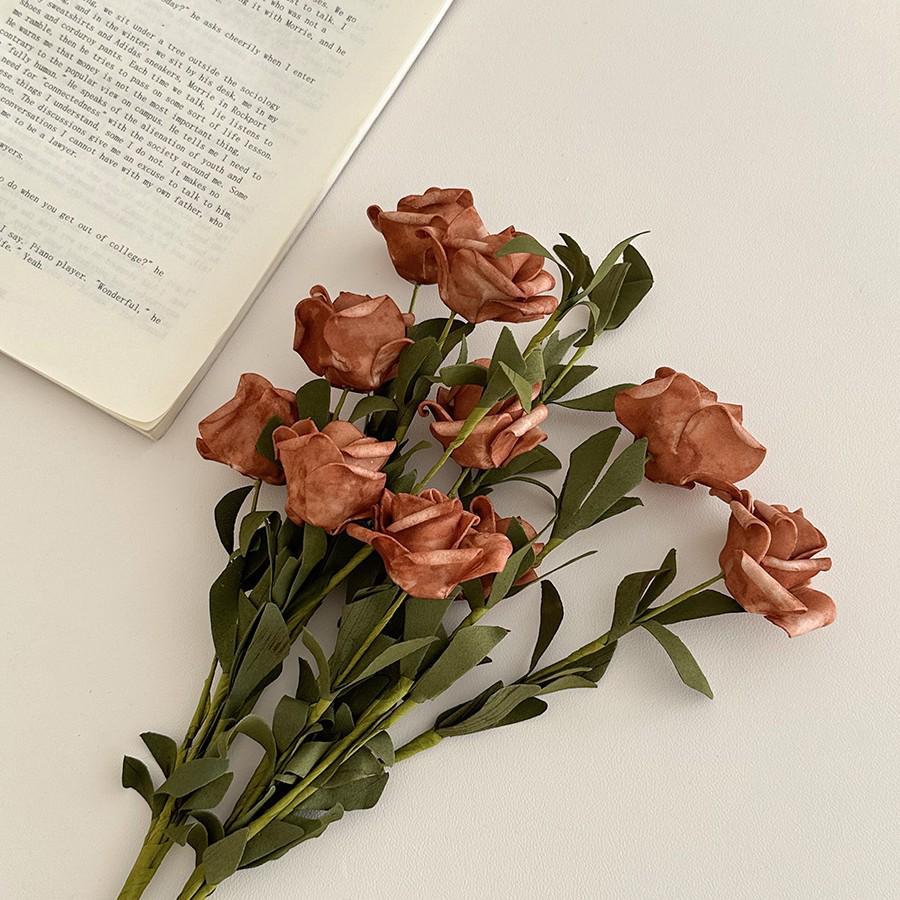 Windflower Hand Bouquet: Retro French Rose Dried Artificial Flowers In Paper Bag for Decoration & Photo Props