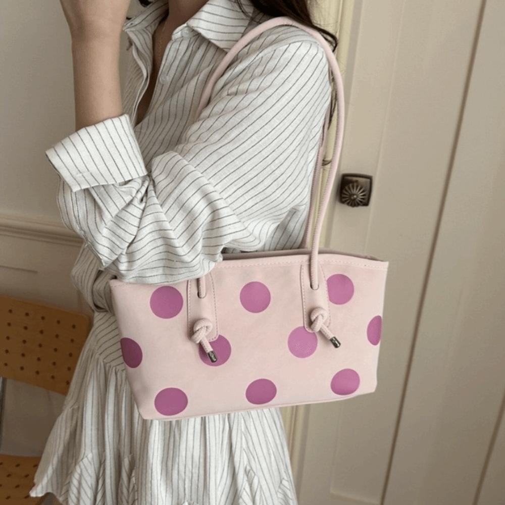 Zipper Closure Polka Dot Shoulder Bag Large Capacity Shopping Handbag PU Leather Tote Bag Outing