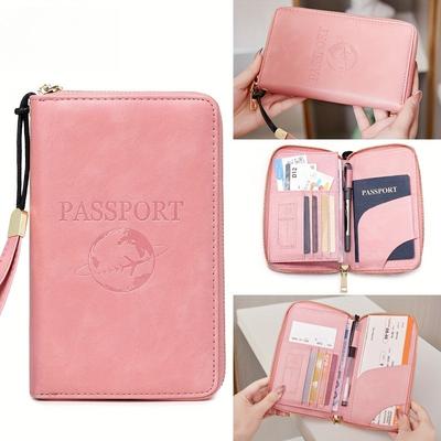 1pcs Stylish PU Leather Passport Holder Outdoor Travel Zipper Document Organizer for Storing ID Cards & Travel Documents