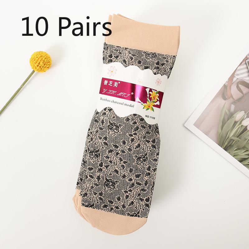 

10 пар чулок из печатного шелка, женские плотные вязаные чулки до середины икры с цветочным узором, нить против затяжек, износостойкие, широкое отверстие, не сдавливающие 10 pairs