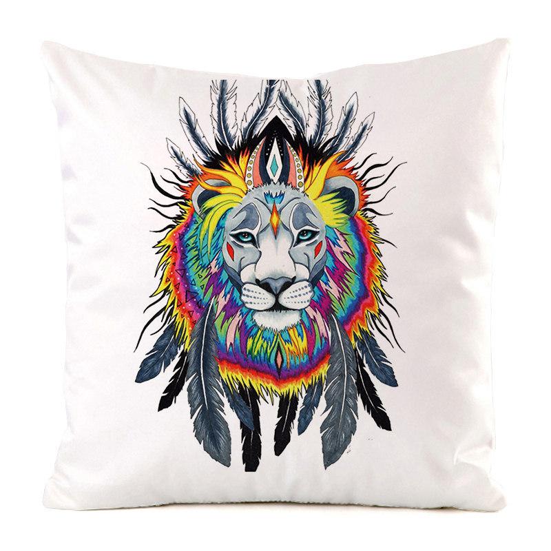 Colored Hand-Painted Animal Series Digital Printing Short Plush Pillow Covers for Car Sofa Office Cushion Cover Home Goods