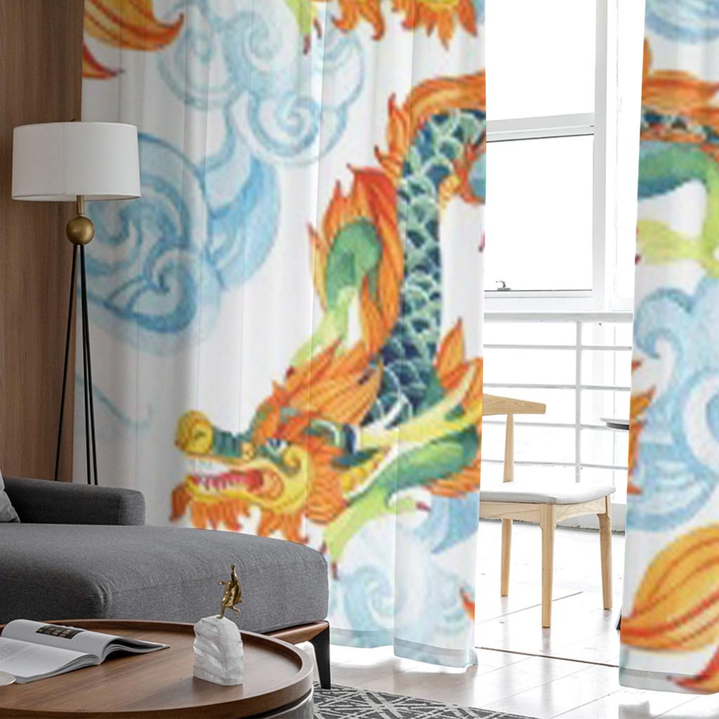 Vintage Chinesische Drachen Gardinen für Wohnzimmer Transparenter Tüll Fenstervorhang Schlafzimmer Küche Wohnkultur Schleier Vorhänge