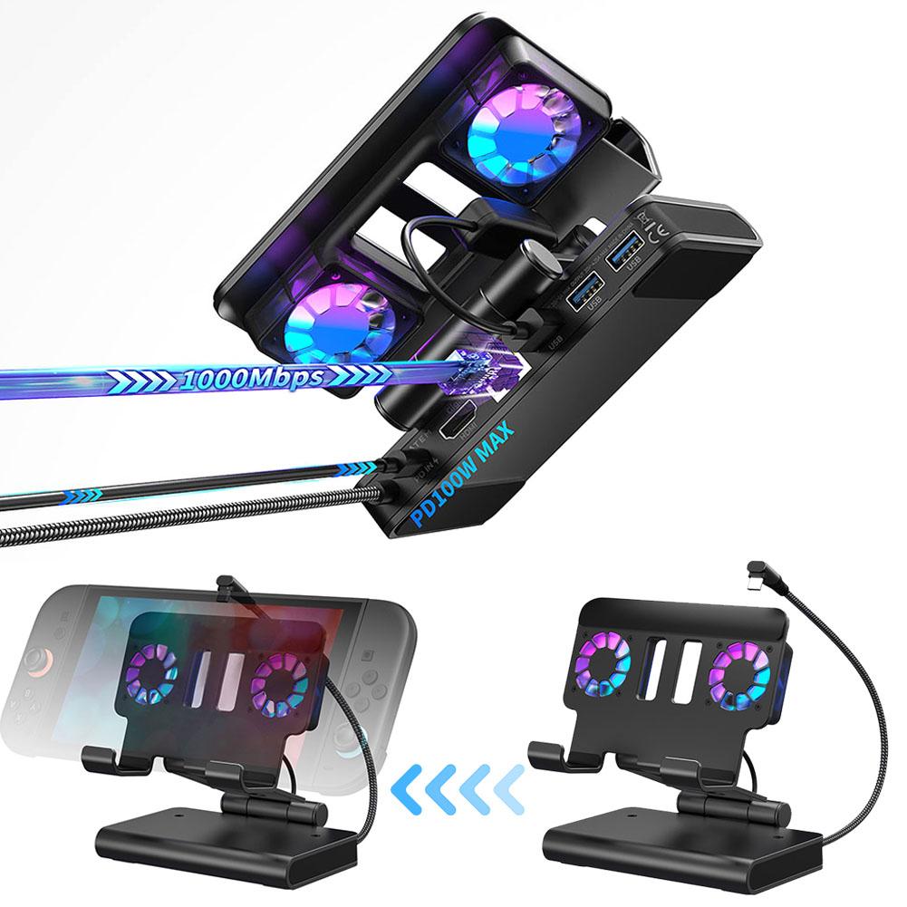6IN1 Portable Base Docking Station for Switch 2 4K@144Hz Fan 100W Charging Fast Dual Compact PD E0A6