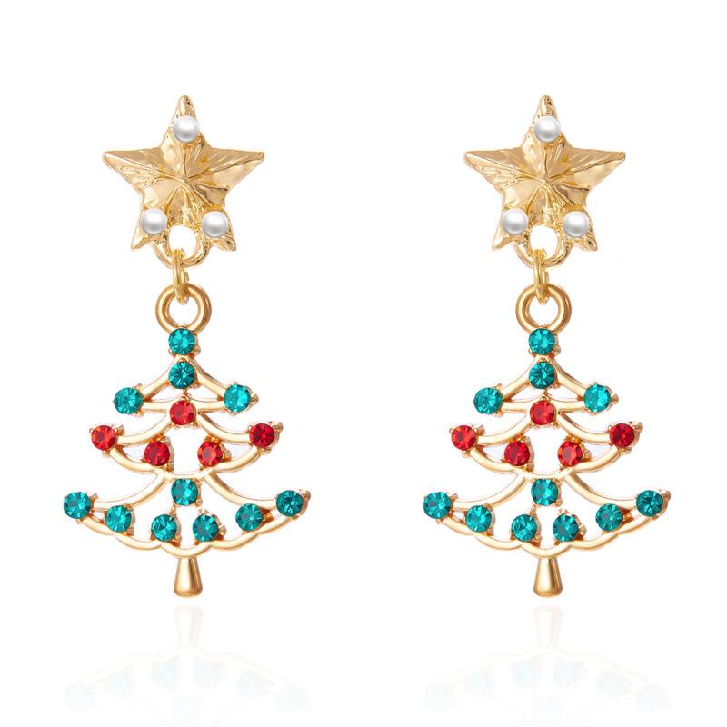 Asymmetrical Rhinestone Santa Claus & Christmas Tree Earrings