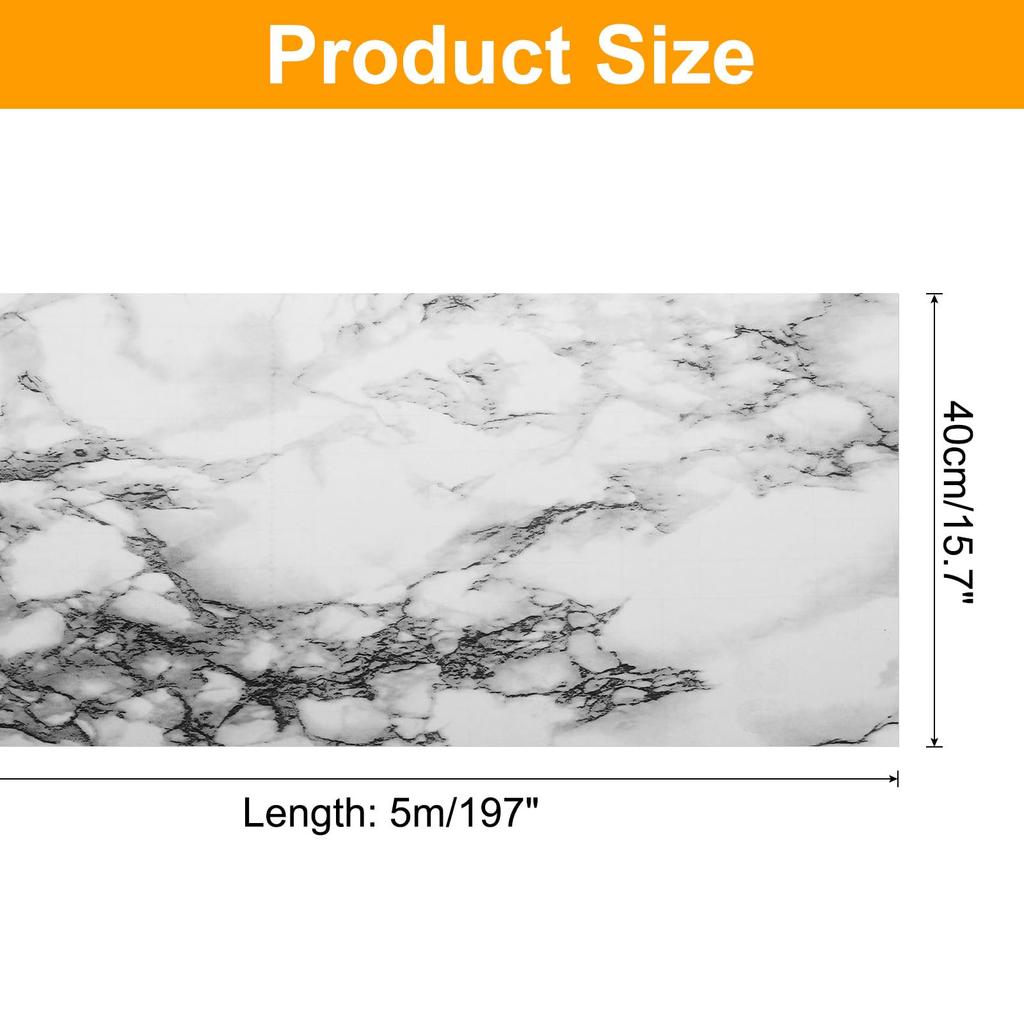 Uxcell Marmor-Tapete, 40 cm x 5 m, Selbstklebende wasserdichte Tapete für Küchenarbeitsplatten, Schränke und Badezimmer, Schwarz & Weiß