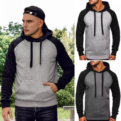 Erkek Raglan Kol Kapüşonlu Sweatshirt Günlük Pullover Kapüşonlu Spor Salonu Sokak Giyimi İçin Kanguru Cepli İpli Kapüşonlu Sweatshirt