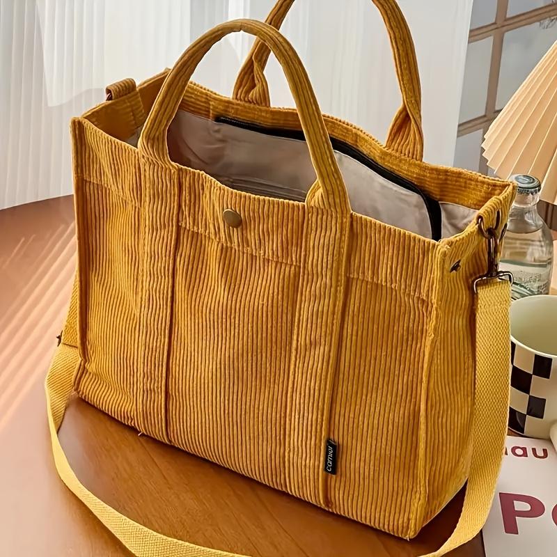 Vintage Corduroy Schoudertas voor Dames Ritssluiting Crossbody Tote voor Herfst Winter Woon-werkverkeer en Dagelijks Gebruik goud