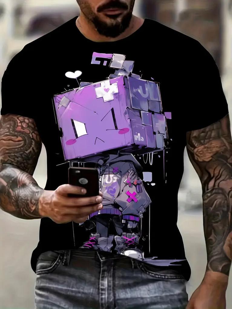 Cartoon Men's T Shirt Funny Graphic Print Summer Casual Short Sleeve Pullover Fashion T-shirts Outdoor Male Overszied Clothing