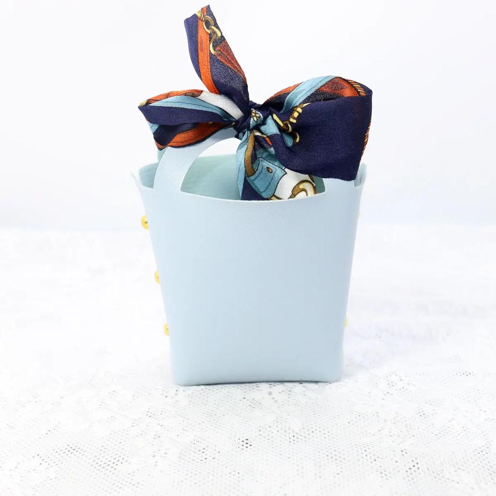 10PCS Distribute Leather Gift Bags Wedding Favour Bag for Guest Mini Handbag with Ribbon Candy Packaging Box Party Decor