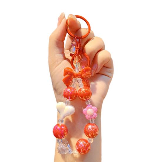 Keychain Macaron Color Heart Flower Beads Design Key Chain Transparent Colorful Pendant Mobile Phone Chain Bag Hanger Anti-Lost Accessory