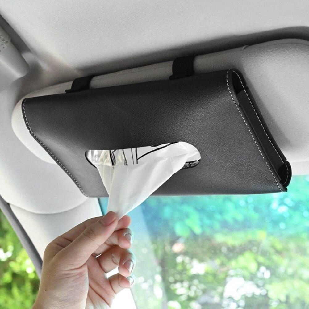 Car Tissue Box Car Sun Visor PU Leather Tissue Box Holder Auto Car Interior Storage Decoration Accessories
