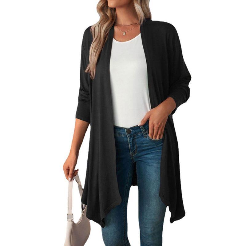 

Solid-Color Long-Sleeve Cardigan Coat Pure Color Long Sleeve Cardigan Jacket Female Black 2XL