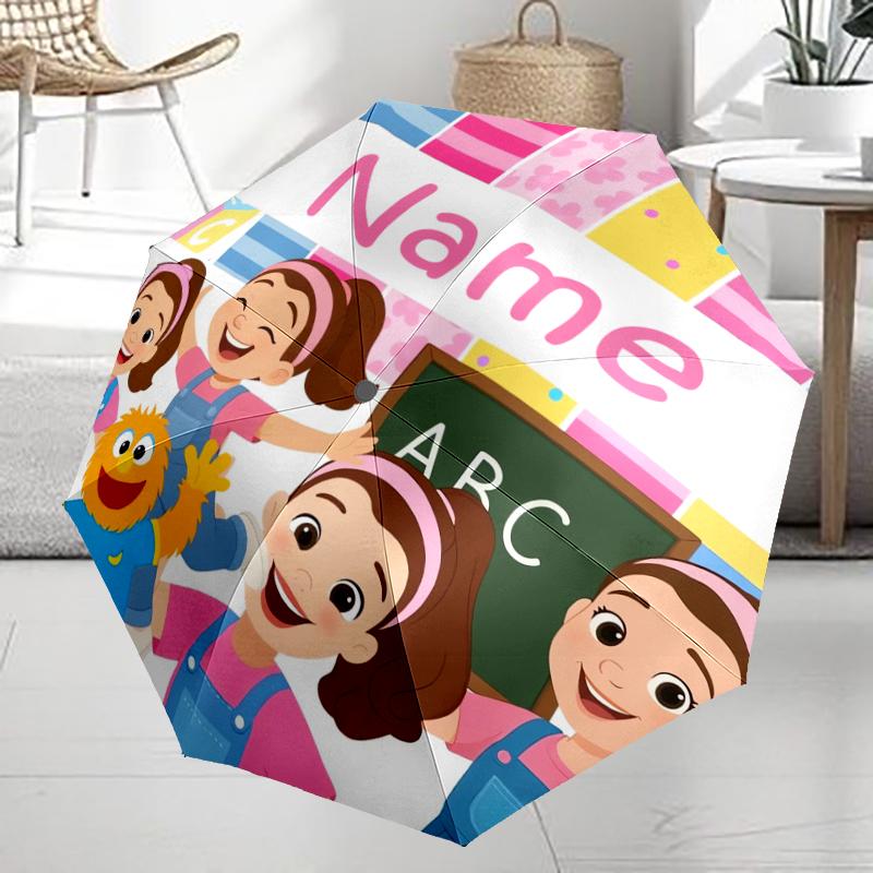 Custom Name Ms. Rachel Theme Automatic Umbrella, Lightweight & Portable, 8 Rib, Perfect for Outdoor Travel, Birthdays, Christmas, Gifts.