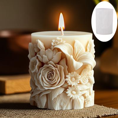1pc Silicone Candle Mold with Intricate Rose and Lily Floral Design Oval Shape for DIY Aromatherapy Candles, Handmade Soap Scented Candle Mold