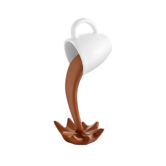 Figura de Taza de Café que se Derrama Flotante, Estatua Divertida de Taza de Café con Salpicadura al Verter, Escultura de Café de Resina Novedosa para Cocina, Bar, Oficina, Decoración de Cafetería